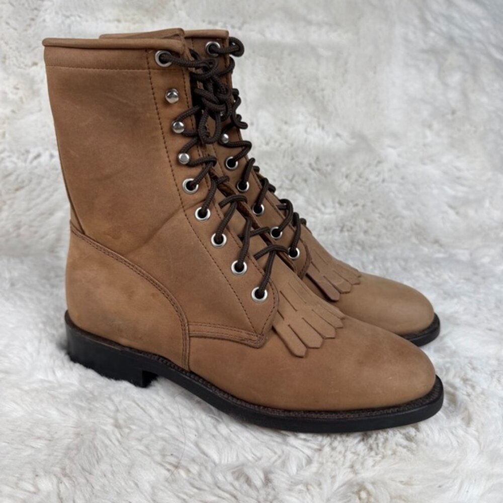 Zecuda by Dan Post Fringe Riding Boots Brown Lace Up Womens Size 5.5M Style 2880